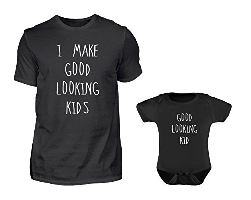 Vater Baby Partnerlook Set Mit Lustigen Spruch T-Shirt Und Baby Body Kurzarm Strampler Für Den Sohn Oder Tochter I Make Good Looking Kids Und Good Looking Kid von PlimPlom