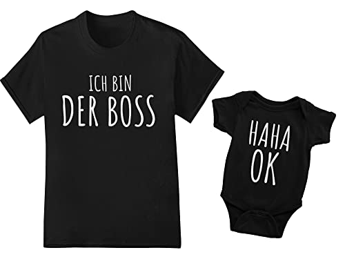 Vater Baby Partnerlook Set Mit Lustigen Spruch T-Shirt Und Babybody Strampler - Papa Und Baby Partnershirts 2er Set - Witzige Spruch Geschenk Idee (Schwarz) von PlimPlom