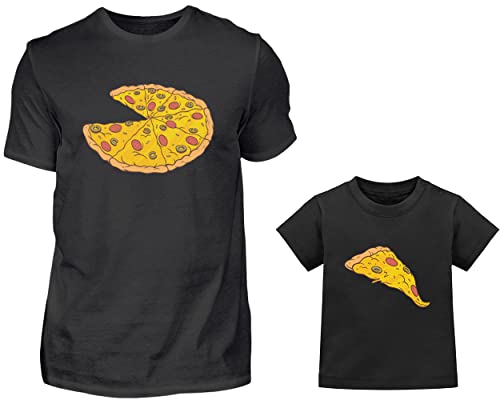 Vater Baby Partnerlook Set | Pizza Stück T-Shirt Und Kleinkinder Vegan Baby T-Shirt | Vater Sohn Oder Tochter Partnerlook | Vater Sohn Geschenk (Schwarz) von PlimPlom
