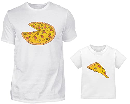 Vater Baby Partnerlook Set | Pizza Stück T-Shirt Und Kleinkinder Vegan Baby T-Shirt | Vater Sohn Oder Tochter Partnerlook | Vater Sohn Geschenk (Weiß) von PlimPlom