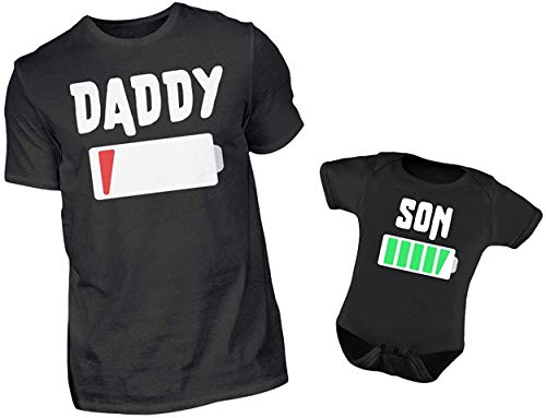 Vater Baby Partnerlook Set - T-Shirt Und Baby Body Kurzarm Strampler - Volle Batterie Und Leere Batterie - Papa Sohn Partner Outfit von PlimPlom