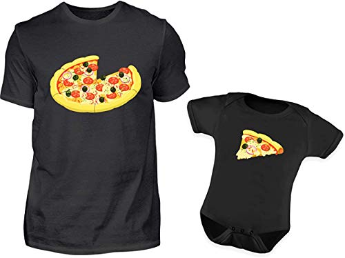 Vater Baby Partnerlook Set T-Shirt Und Baby Body Kurzarm Strampler Für Den Sohn Oder Tochter Pizza Partneroutfit von PlimPlom