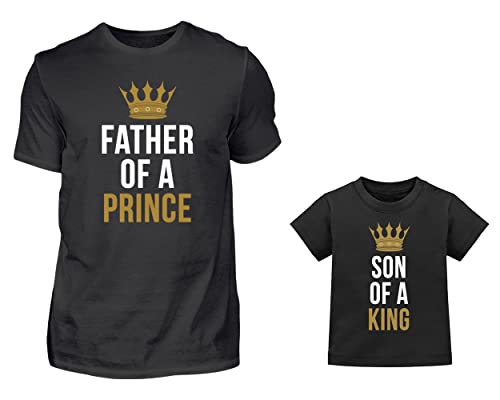 Vater Baby Partnerlook T-Shirt Set Father of A Prince Son of A King Papa Kleinkind Partnershirts Vater Sohn Partnerlook (Schwarz) von PlimPlom