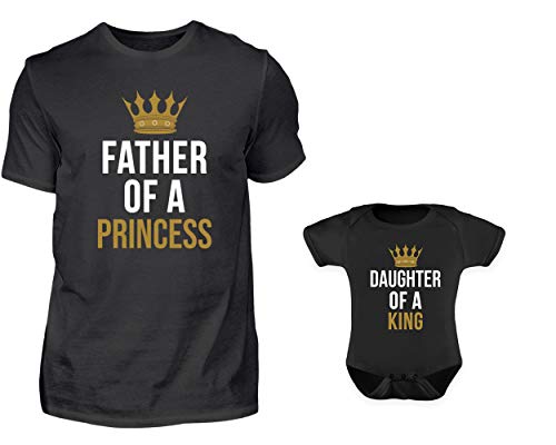 Vater Baby Tochter Partnerlook T-Shirt Und Babybody Strampler Father Of A Princess Und Daughter Of A King Papa Kind Partneroutfit von PlimPlom