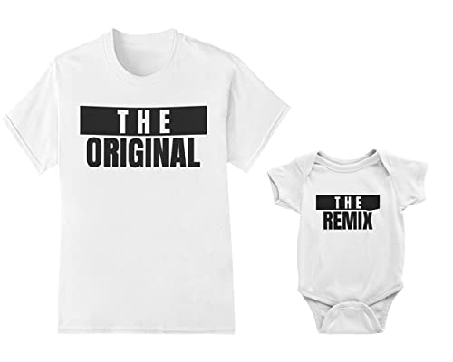 Vater Sohn Partnerlook Set Für Papa Und Baby T-Shirt Und Babybody Strampler The Original The Remix (Weiß) von PlimPlom