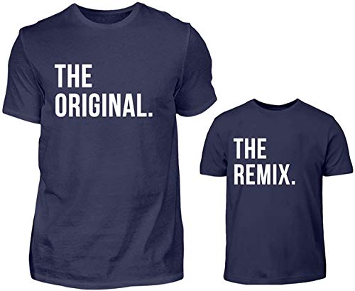 Vater Sohn Partnerlook T-Shirt Set The Original The Remix Papa Kind Partnershirts Für Sohn Oder Tochter (Dunkelblau) von PlimPlom