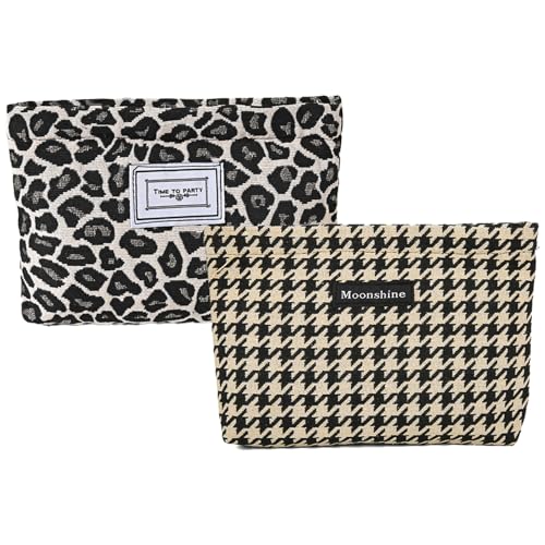 Plipdhy 2 Stück Kosmetiktasche Damen, Multifunktionale Kulturtasche mit Leopardenmuster und Reißverschluss, Kosmetiktasche Klein für Handtasche, Reise Kosmetiktasche für Damen Mädchen von Plipdhy