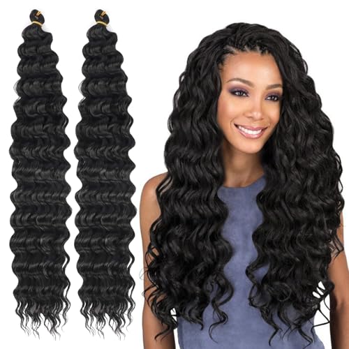 2Stück 22Inch Deep Wave Bulk Hair for Braiding for Boho Braids,Ocean Wave Crochet Hair Extensions,Synthetische Haarverlängerungen für Frauen Mädchen(Schwarze) von Plipdhy