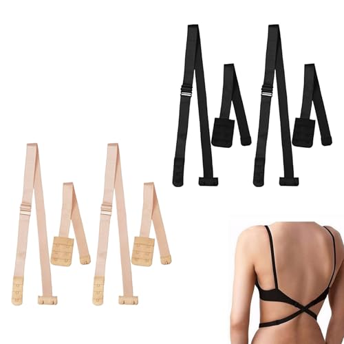 4 Stück BH Rückenfrei Konverter – Low Back BH Verlängerung in Schwarz & Hautfarbe – Verstellbare BH Träger für Rückenfreie Kleider, Brautkleider, Partys von Plipdhy