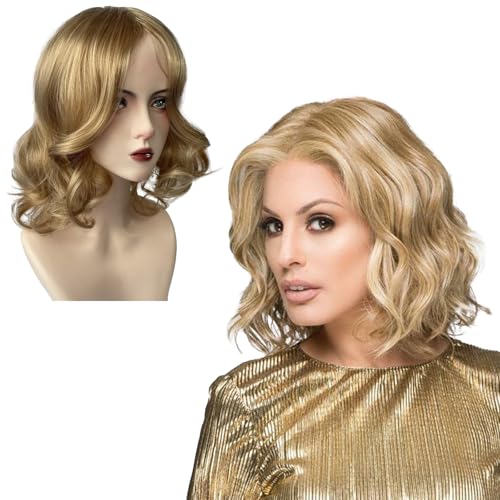 Gewellt Blond Perücke Damen,Lockige Synthetisches Perücke,Lockige Volle Haar Gewellt Hitzebeständig Perücke für Tägliche Karneval Fasching Cosplay Kostüm Party(Blond) von Plipdhy