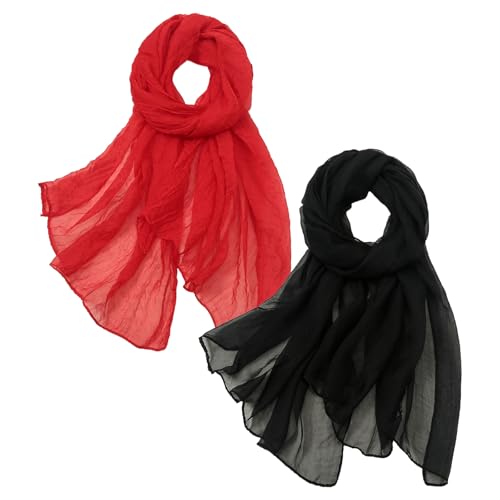 Plipdhy 2 Stück Chiffonschal für Damen,Eleganter Ederleicht Halstuch Damen Schal Mode Chiffon Tuch Damen für Frühling Sommer Ganzjährig（Rot und Schwarz von Plipdhy