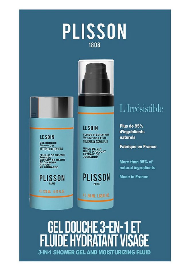 Plisson 1808 Gesichtspflege-Set Plisson 1808 Pflegeset The Irresistible Ein feuchtigkeitsspendendes Fluid für das Gesicht, das Ihre Haut täglich pflegt und beruhigt. - Ein 3-in-1-Duschgel, das Körper, Haare und Bart in einem Schritt reinigt., 175-tlg. Plisson 1808 Gesichtspflege-Set Plisson 1808 Pflegeset The Irresistible Ein feuchtigkeitsspendendes Fluid für das Gesicht, das Ihre Haut täglich pflegt und beruhigt. - Ein 3-in-1-Duschgel, das Körper, Haare und Bart in einem Schritt reinigt., 175-tlg. von Plisson 1808