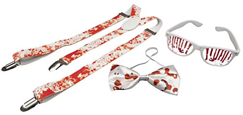 Plitsch Platsch Halloween Blut Set Rot/Weiß Hosenträger Fliege Brille Kostüm-Zubehör von Plitsch Platsch