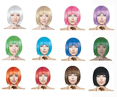 Plitsch Platsch Perücke Bob Pagenkopf Cabaret Wig Kurzhaar Charleston Perücken Fasching Karneval Halloween Motto Party - 24 Farben Varianten für Erwachsene, One Size (schwarz) von Plitsch Platsch
