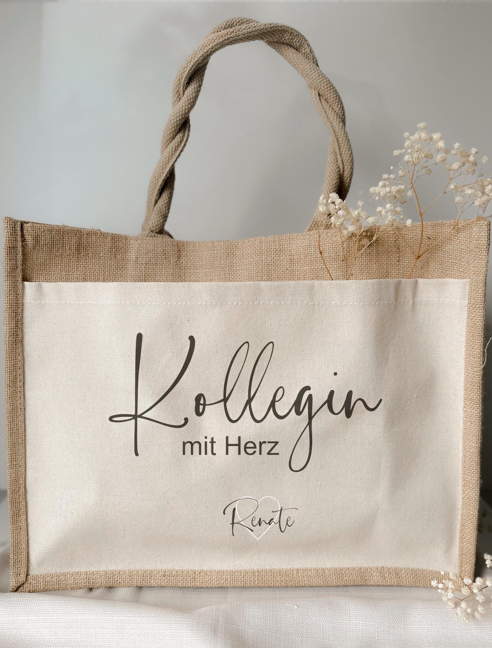 Personalisierte Jute Tasche Kollegin Mit Herz/Geschenk Jutetasche Arbeitskollegin Arbeit Abschied Überraschung Danke Beutel von Plotterfeld