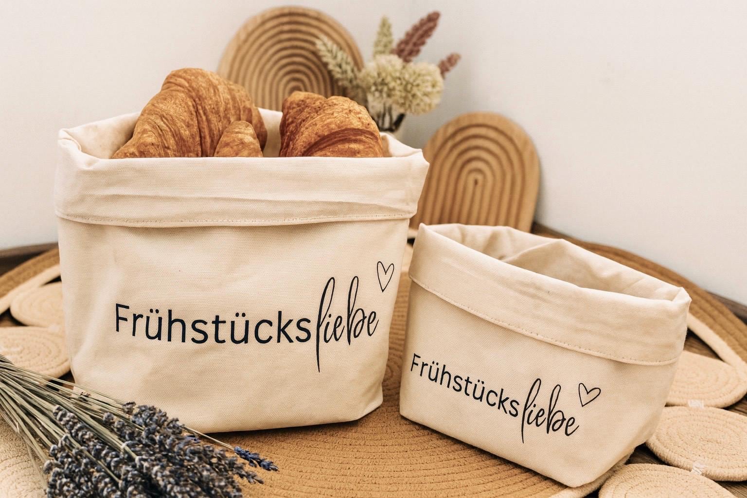 Frühstückskörbchen Aus Baumwolle Frühstücksliebe Geschenk Zur Einweihung, Geburtstag Einzug Dekoratives Brotkörbchen Für Frühstücksliebhaber von PlotterfienchenShop