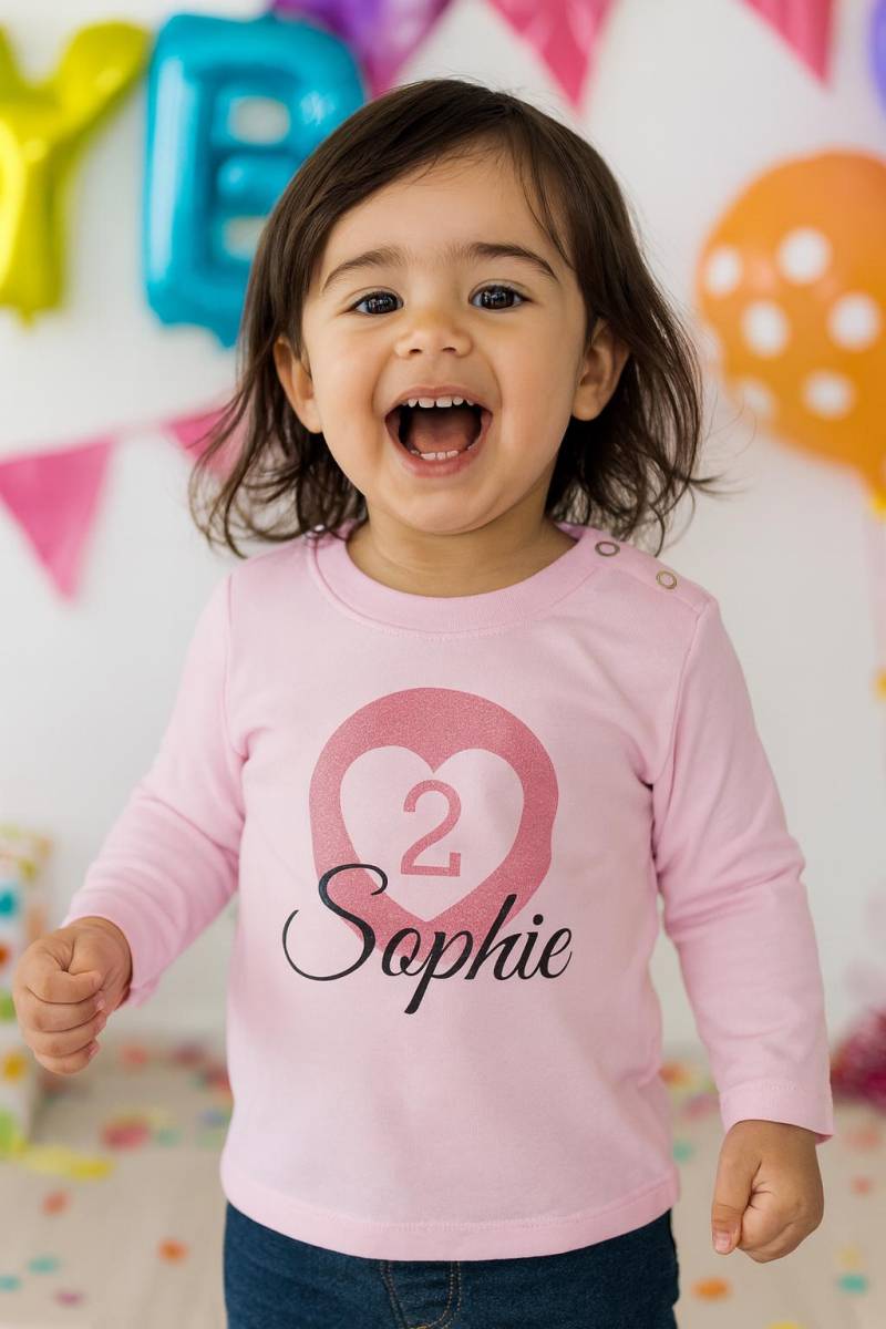 Süßes Geburtstagsshirt 1./2. 3. Geburtstag Langarm Mädchen Mit Namen Und Alter Personalisiert Kindershirt Zahl Premium Baumwolle von Plotterlaune