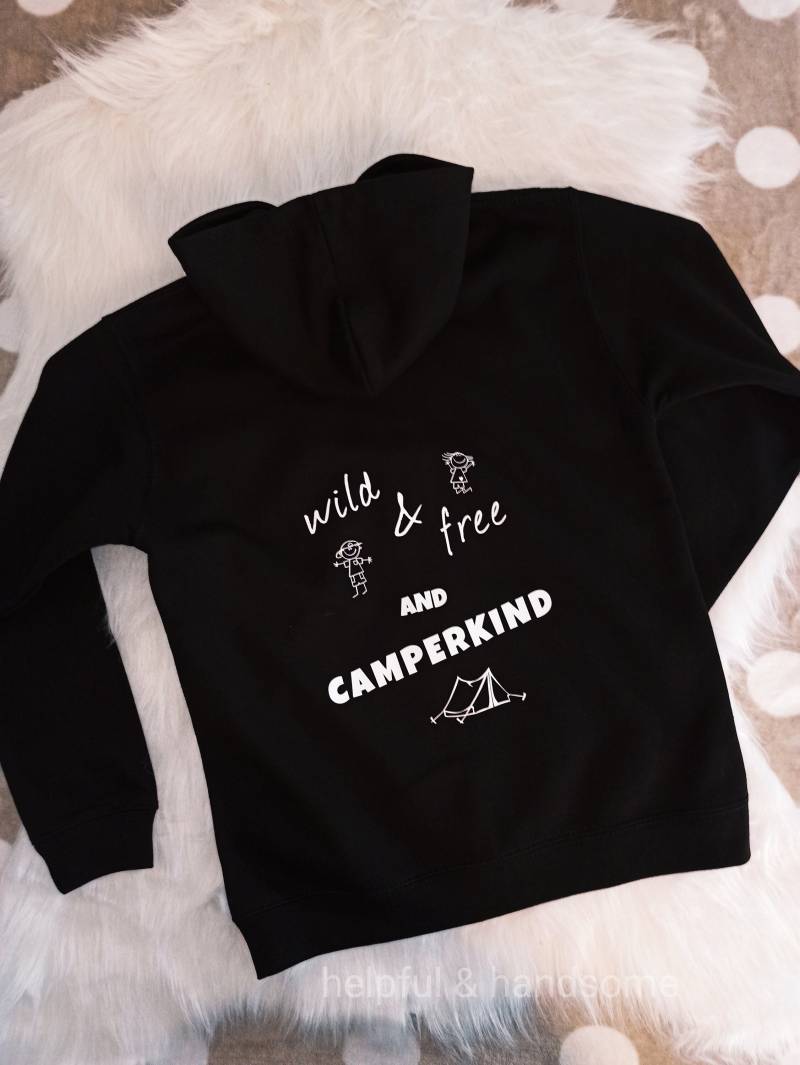 Hoodie "Wild & Free & Camperkind" Sweatshirt Camping Kinder Gr. 86/92 - 152/158 Geschenkidee Ostern Geburtstag von Plotterlaune