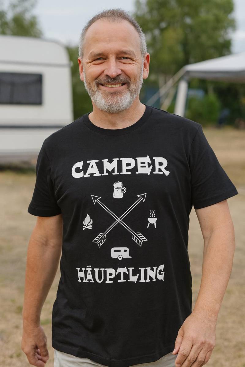 T-Shirt Camper Häuptling Campingshirt Campershirt Schwarz Oder Beige S - 5xl Geschenkidee Camper Vatertag Weihnachten Geburtstag von Plotterlaune