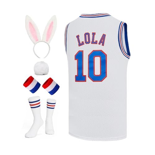 Herren Basketballtrikot Bugs #1 Lola #10 Space Movie Jersey Hip Hop Sportshirt Halloween Party Weiß XS-XXL, Lola #10 White, M von Pltoquk