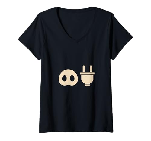 Damen Pig Plug Surreal Humor Minimale Grafik T-Shirt mit V-Ausschnitt Damen Pig Plug Surreal Humor Minimale Grafik T-Shirt mit V-Ausschnitt von Plug Pig