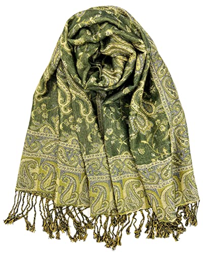 Plum Feathers Pashmina-Schal mit ethnischem Paisleymuster, Olivgrünes Paisleymuster, Einheitsgröße Plum Feathers Pashmina-Schal mit ethnischem Paisleymuster, Olivgrünes Paisleymuster, Einheitsgröße von Plum Feathers