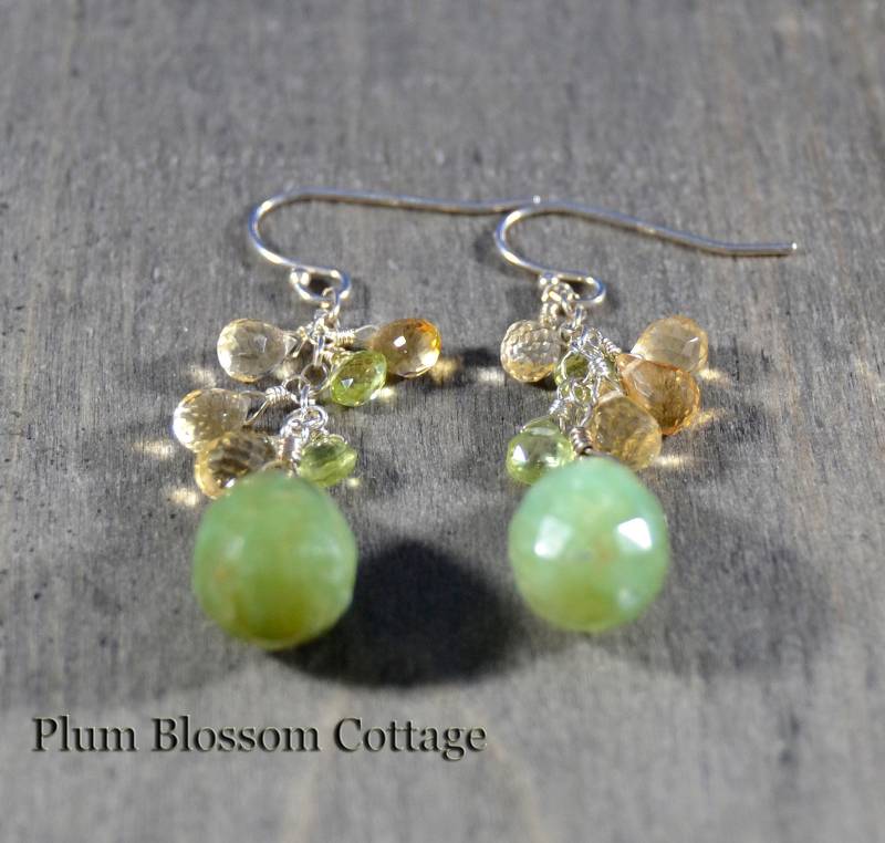Chrysophase, Citrin Und Peridot Facettierte Briolette Cascading Sterling Silber Ohrringe - Unikat Edelstein Schmuck Chrysophase, Citrin Und Peridot Facettierte Briolette Cascading Sterling Silber Ohrringe - Unikat Edelstein Schmuck von PlumBlossomCottage