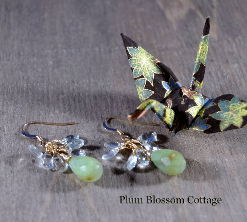 Edelstein Ohrringe - Chrysophase Und Aquamarin Facettierte Brioletten - 14K Gold Filled Unikat - Schmuck Edelstein Ohrringe - Chrysophase Und Aquamarin Facettierte Brioletten - 14K Gold Filled Unikat - Schmuck von PlumBlossomCottage