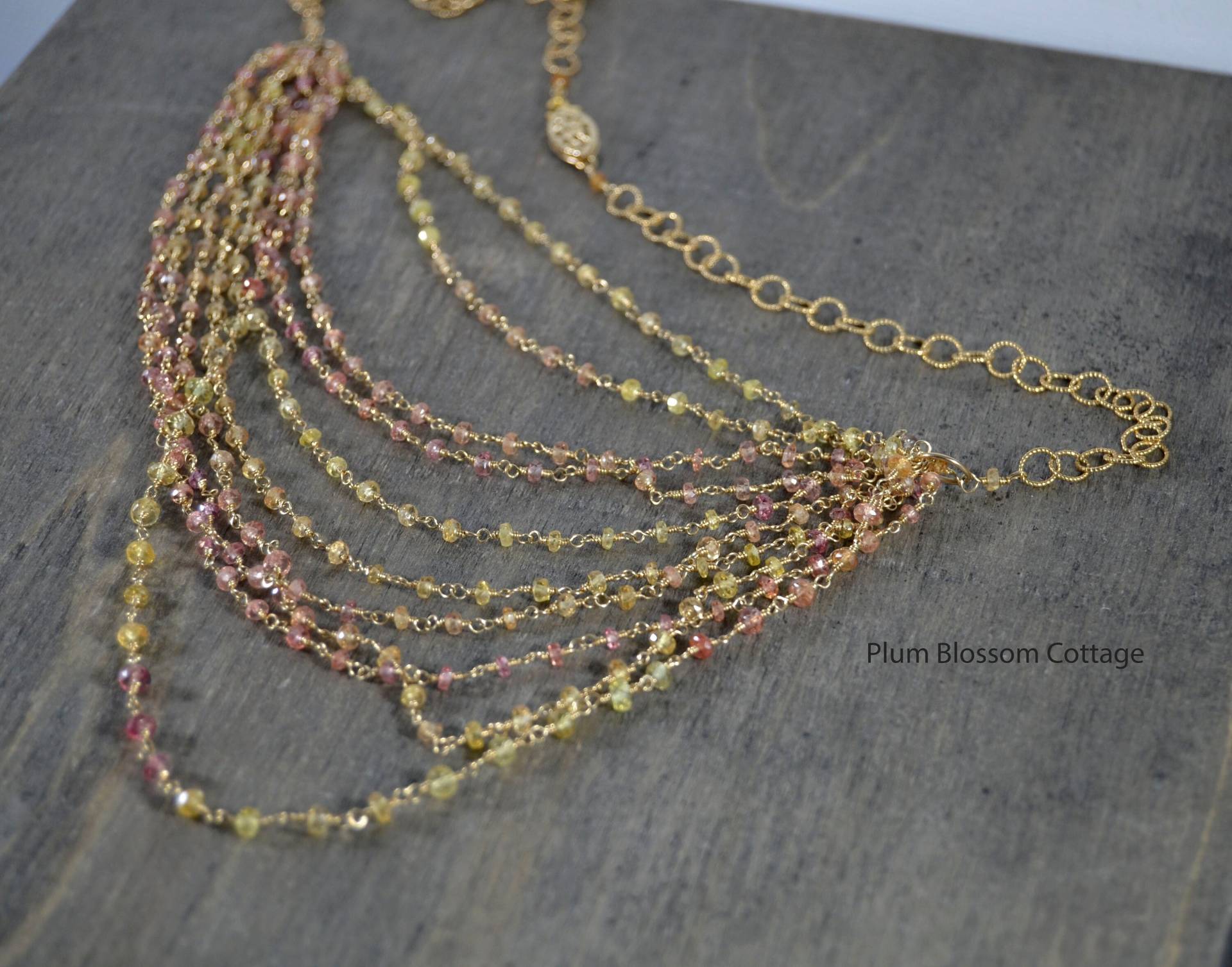 Handgemachte Statement Halskette, Exquisite Gelbe & Feurige Orange Saphir, Facettierte Rondell Draht Gewickelte Mehrstrang 14K Gold Filled Handgemachte Statement Halskette, Exquisite Gelbe & Feurige Orange Saphir, Facettierte Rondell Draht Gewickelte Mehrstrang 14K Gold Filled von PlumBlossomCottage