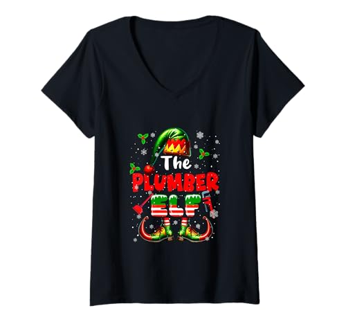 Damen The Plumber Elf: Lustige Job-Team-Matching-Partys zu Weihnachten T-Shirt mit V-Ausschnitt von Plumber Christmas Costume