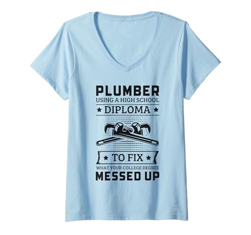 Damen Lustiger Klempner College Klempner Witz Wortspiel Rohrmonteur Werkzeuge T-Shirt mit V-Ausschnitt von Plumber Gifts Store Co.