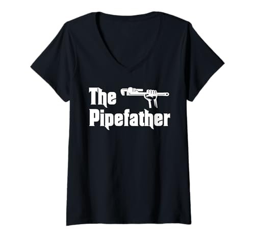 Damen Lustiger Klempner Pipefather Professioneller Sanitärarbeiter T-Shirt mit V-Ausschnitt von Plumber Gifts Store Co.