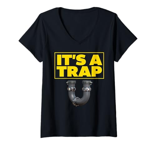 Damen Funny Plumber Plumbing Handyman Pipe Fitter It's A Trap T-Shirt mit V-Ausschnitt Damen Funny Plumber Plumbing Handyman Pipe Fitter It's A Trap T-Shirt mit V-Ausschnitt von Plumbers Humour