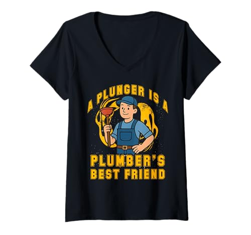 Damen EIN Kolben ist der Beste Freund eines Klempners T-Shirt mit V-Ausschnitt von Plumbing Hero Tee for Dads and Trades