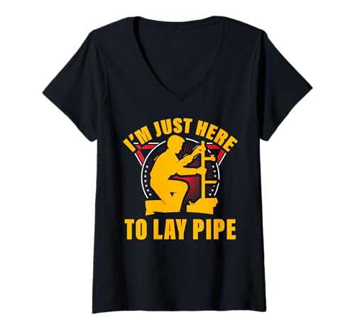 Damen Ich Bin nur Hier um Pfeife zu verlegen Lustiger Klempner T-Shirt mit V-Ausschnitt von Plumbing Hero Tee for Dads and Trades