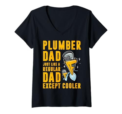 Damen Klempner Dad just Like a Regular Dad Except Cooler Men T-Shirt mit V-Ausschnitt von Plumbing Hero Tee for Dads and Trades
