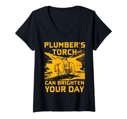 Damen Klempner-Taschenlampe kann Ihren Tag erhellen T-Shirt mit V-Ausschnitt von Plumbing Hero Tee for Dads and Trades