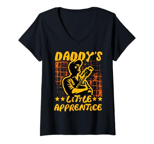 Damen Papas Kleiner Lehrling Lustiger Klempner T-Shirt mit V-Ausschnitt von Plumbing Hero Tee for Dads and Trades
