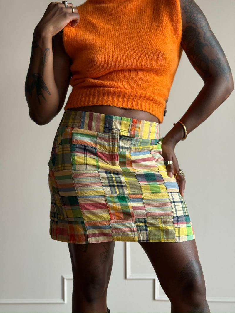 00S/Y2K J.crew Karierter Patchwork-Minirock - Baumwoll Madras | Mid-Rise Preppy Rock 00S/Y2K J.crew Karierter Patchwork-Minirock - Baumwoll Madras | Mid-Rise Preppy Rock von PlumeVintageBoutique