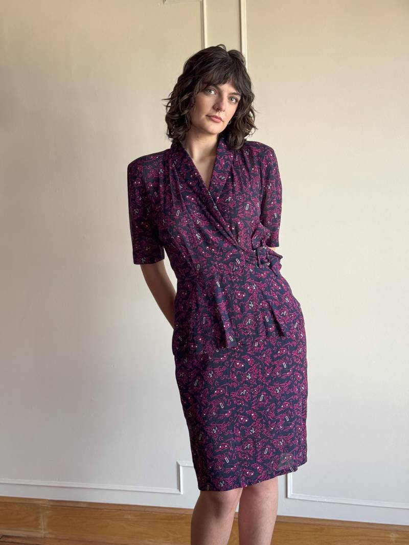 Vintage Stadtbild Print - Schößchen-Kleid Aus Den 80Ern in 40Ern von PlumeVintageBoutique