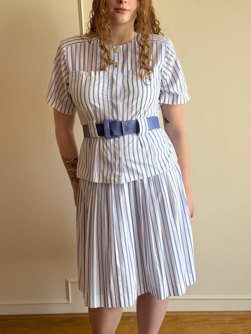 80Er Jahre Baumwollrock Set - Maritimer Zweiteiler L/xl von PlumeVintageBoutique