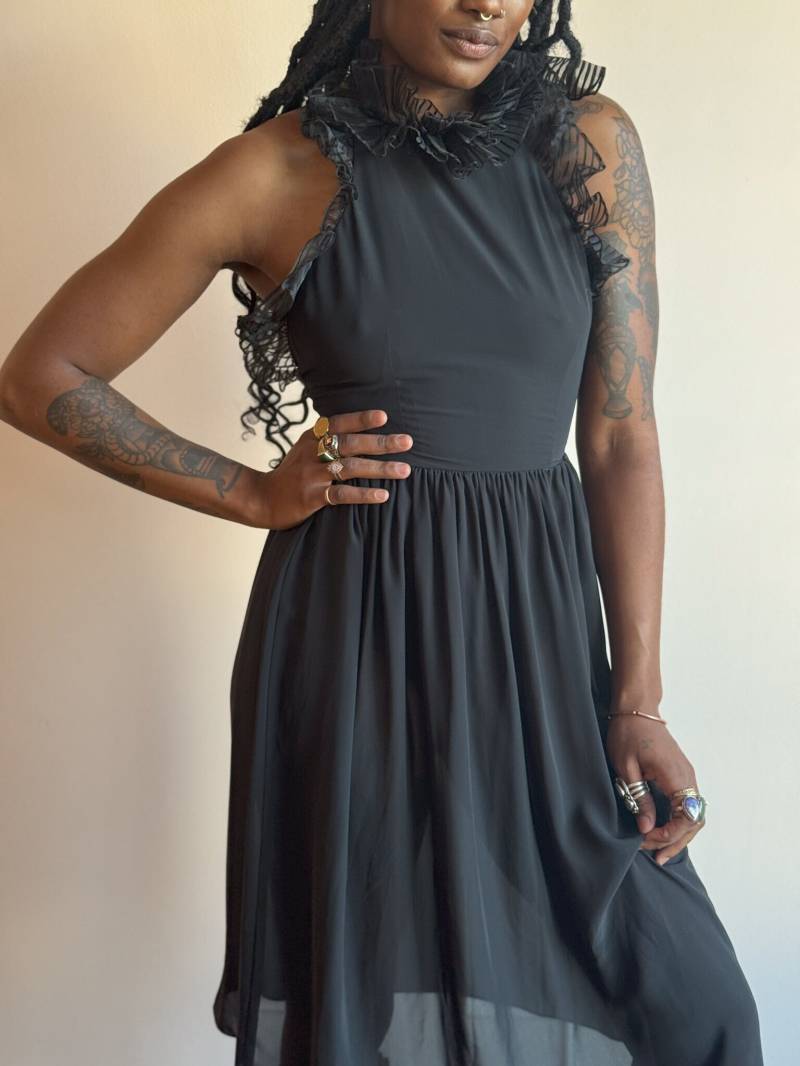 80Er Jahre Transparentes Schwarzes Unterkleid - Rüschenkragen Aus Organza von PlumeVintageBoutique