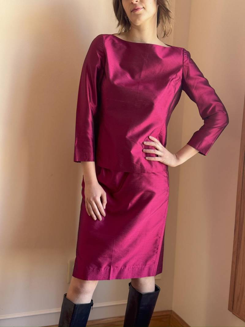 90Er Jahre Dana Buchman Seidenrock Set Magenta Power Suit, Medium von PlumeVintageBoutique