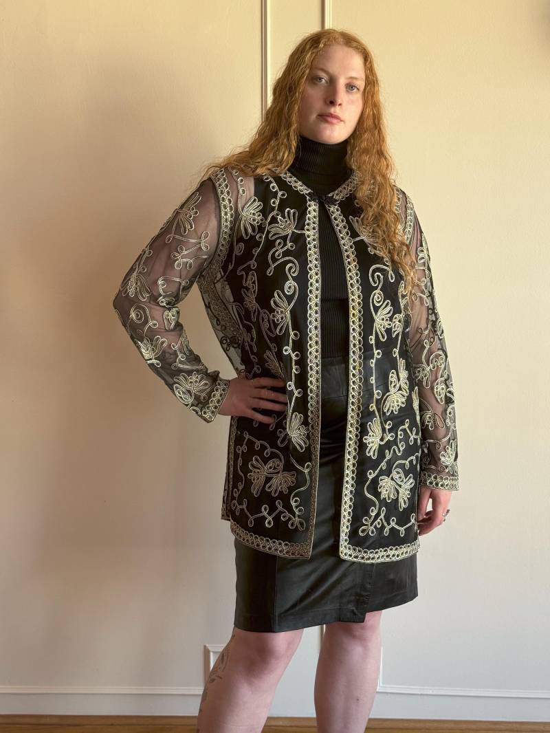 90S Duster Mantel - Schwarz & Gold Soutache Verzierte Tunika Xl von PlumeVintageBoutique