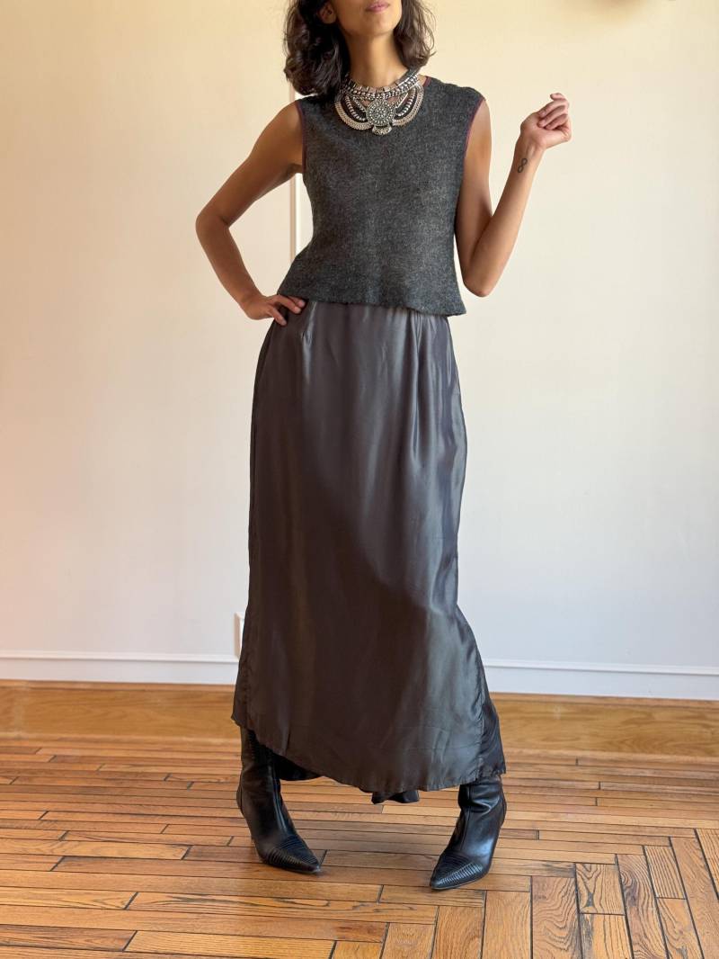 90Er Silber Acetat Maxi Rock - High Waist Urlaubsrock, M von PlumeVintageBoutique