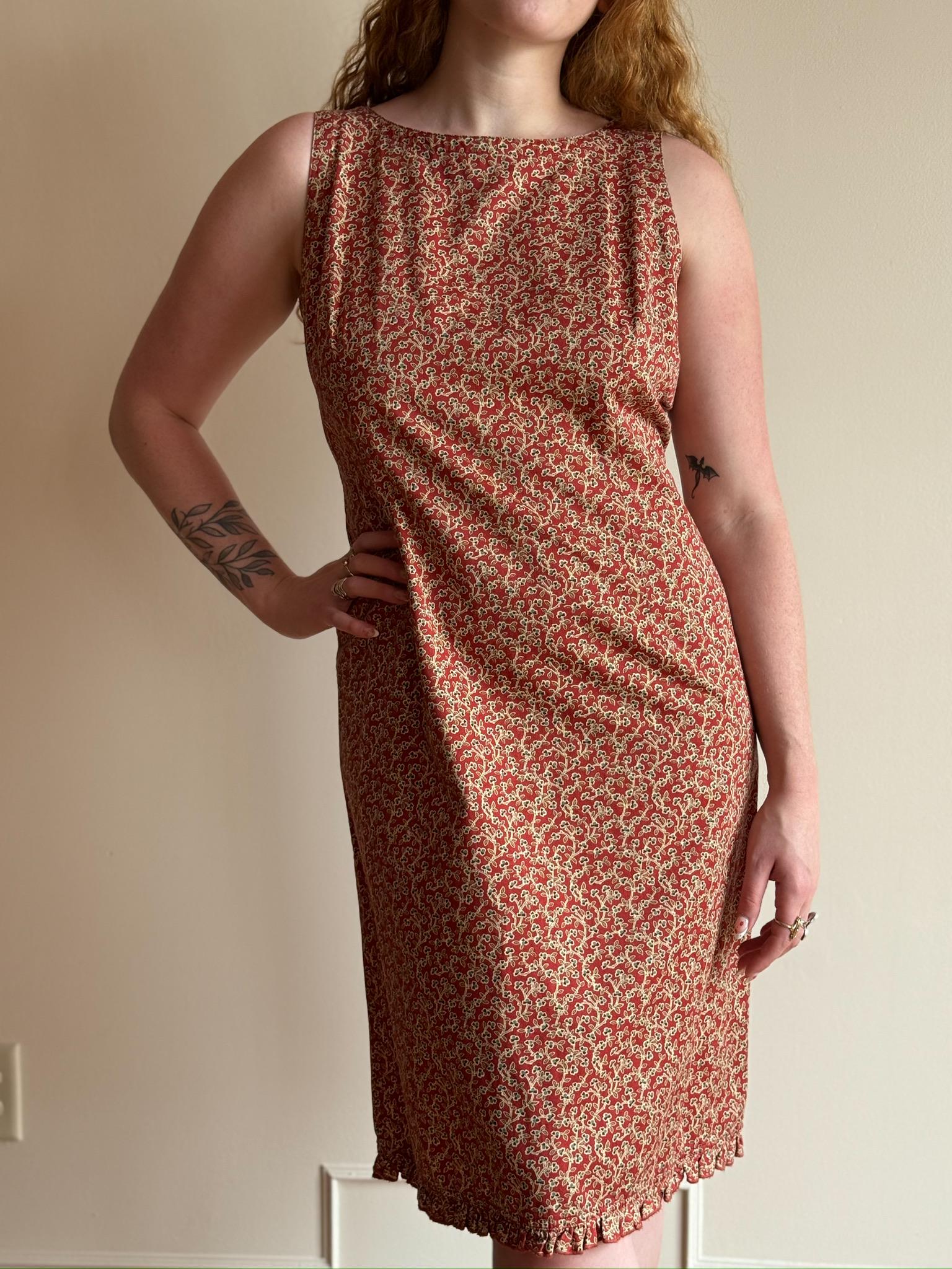 90S Liz Claidose Etuikleid - Rostrot Cottagecore Ärmellos von PlumeVintageBoutique