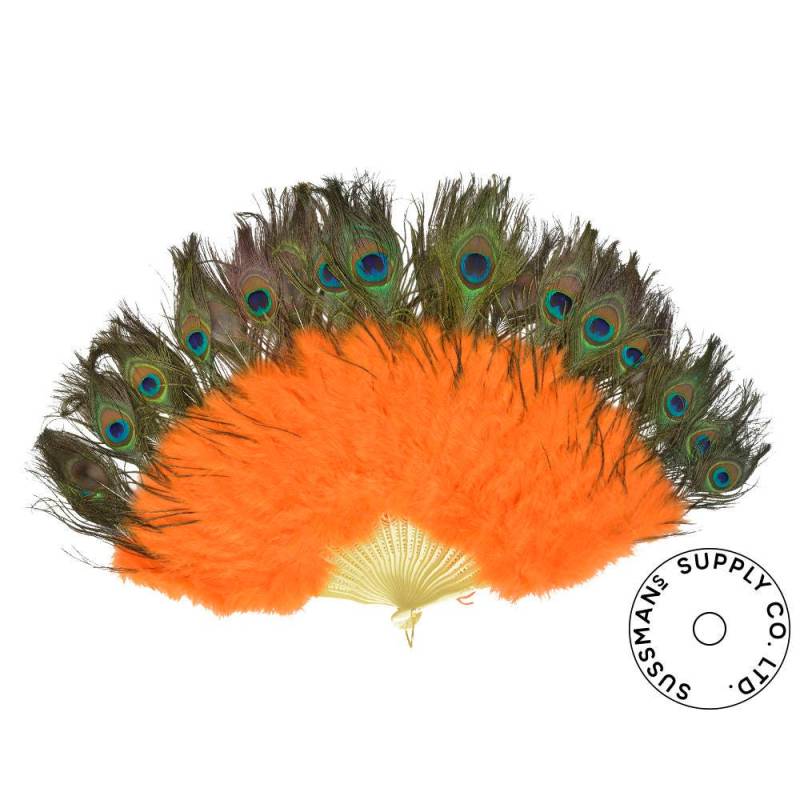 Feder-Fan - Doppelseitige Pfau & Marabou-Federn-Fan Orange | 28 "x 16" von PlumuleFeather