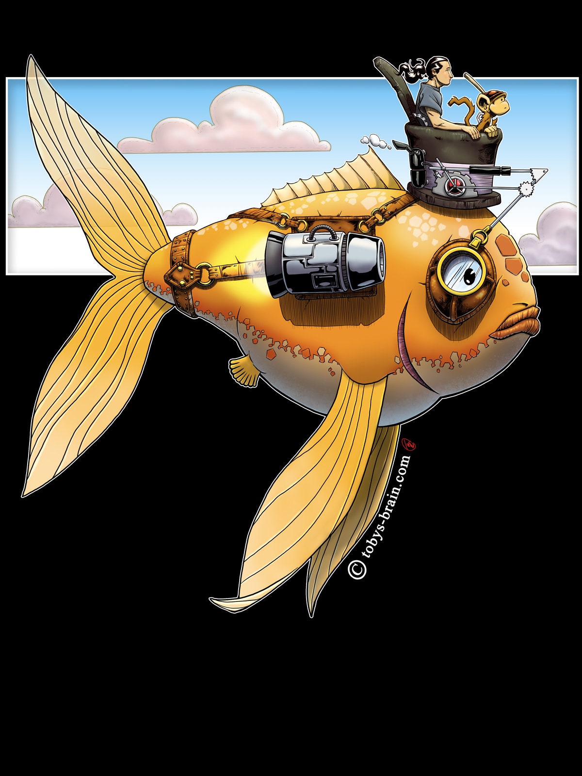 steampunk Fisch Schwarz T-Shirt steampunk Fisch Schwarz T-Shirt von PlungerMonkeyDesigns