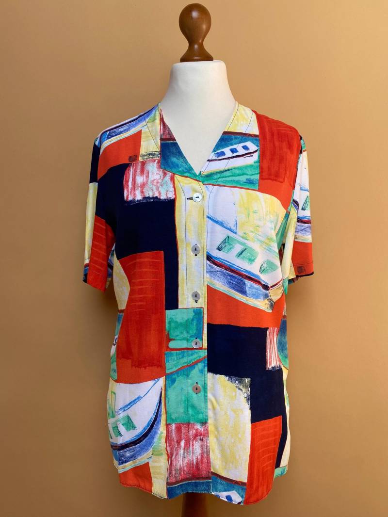 Eu38/40 Vintage Abstrakte Bluse 90Er von PlusBabesVintage