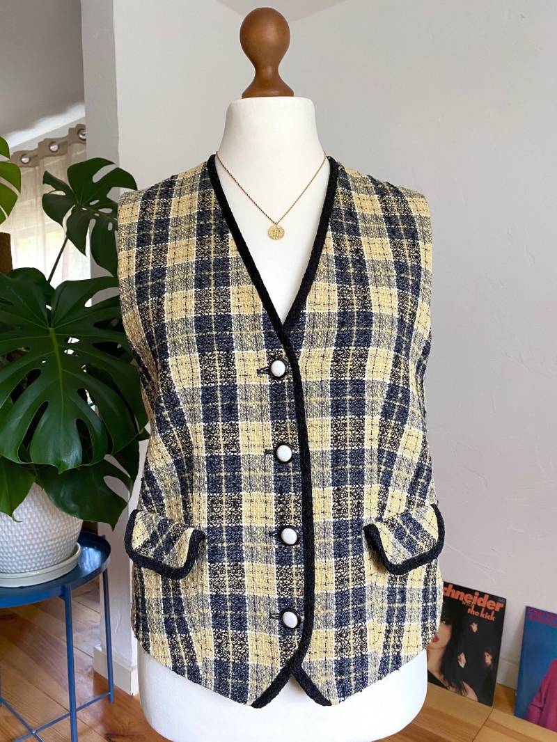 Eu38/40 Vintage Karierte Strickweste 90Er von PlusBabesVintage